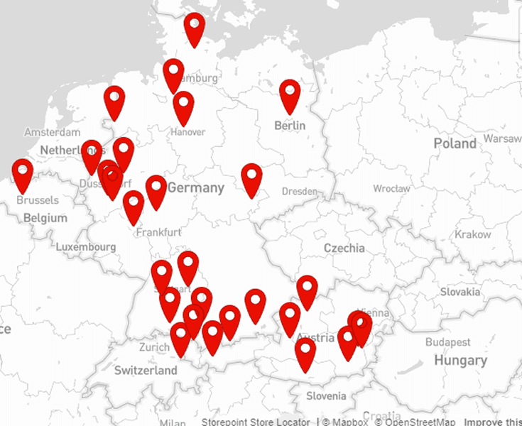 Karte mit Einbaupartner in der EU
